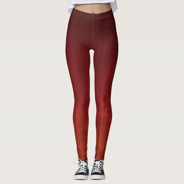 Red Orange ombre striped rustic Leggings (Front)