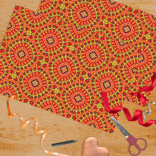 Red & Orange Oriental Boho Geometric Pattern Tissue Paper