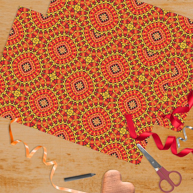 Red & Orange Oriental Boho Geometric Pattern Tissue Paper (Creator Uploaded)