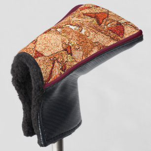 Red orange painted volcanic stone drawing golf head cover