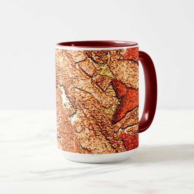 Red orange painted volcanic stone drawing mug (Front Right)