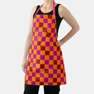 Red Orange Pink Checkered Pattern Design  Apron