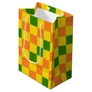 Red Orange Pink Checkered Pattern Design  Medium Gift Bag