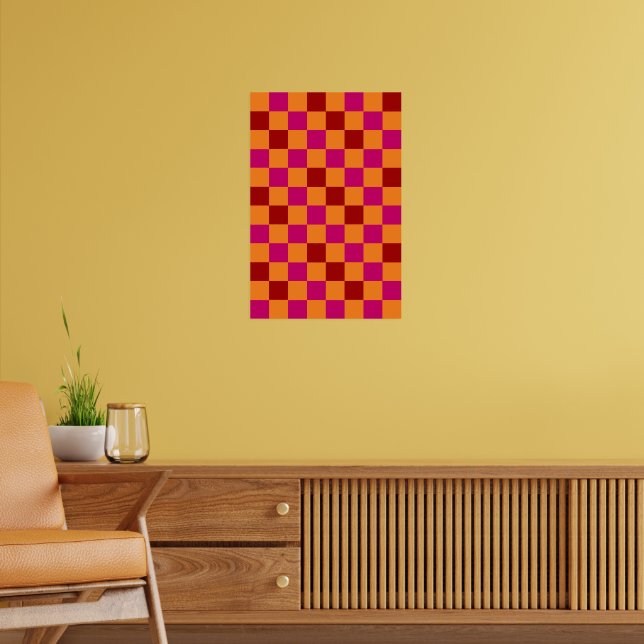 Red Orange Pink Checkered Pattern Design  Poster (Living Room 2)