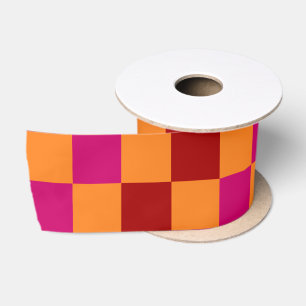 Red Orange Pink Checkered Pattern Design Satin Ribbon