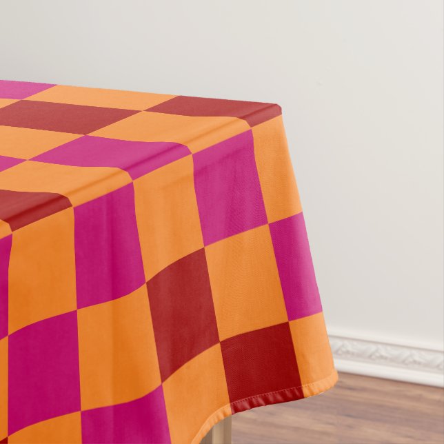 Red Orange Pink Checkered Pattern Design  Tablecloth (In Situ)