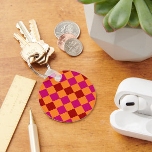 Red Orange Pink Chequered Pattern Design Key Ring