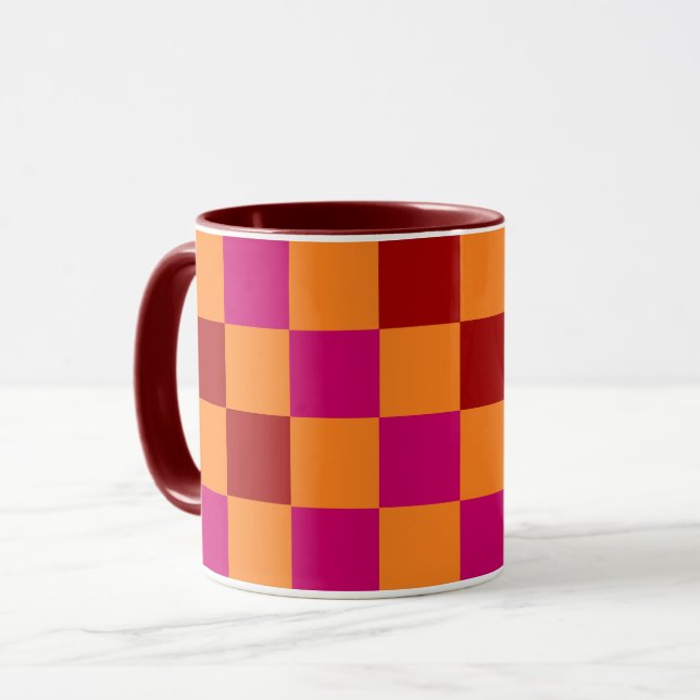 Red Orange Pink Chequered Pattern Design  Mug (Front Left)