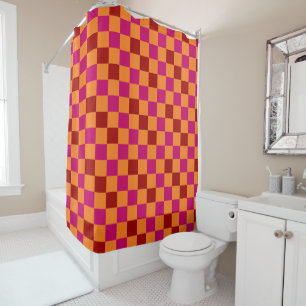 Red Orange Pink Chequered Pattern Design Shower Curtain