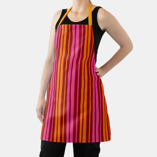 Red Orange Pink Vertical Stripes Design   Apron (Insitu)