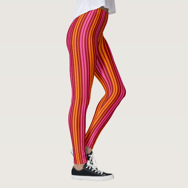 Red Orange Pink Vertical Stripes Design   Leggings (Right)