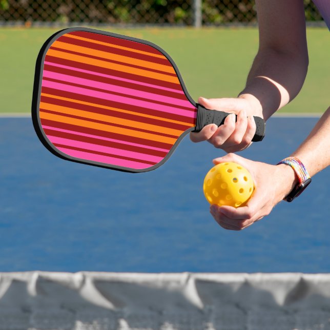 Red Orange Pink Vertical Stripes Design   Pickleball Paddle (Insitu)