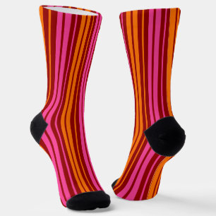 Red Orange Pink Vertical Stripes Design Socks