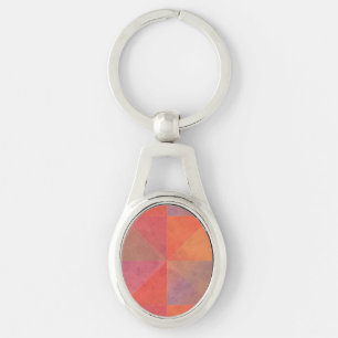 Red Orange Pink Watercolor Triangles Geometric Art Key Ring
