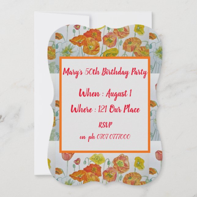 Red Orange Poppies Floral 50th Birthday Invitation (Front)