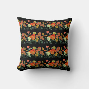 Red Orange Poppy floral Flower art Poppies Cushion