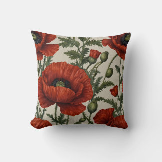 Red Orange Poppy Flower Cushion