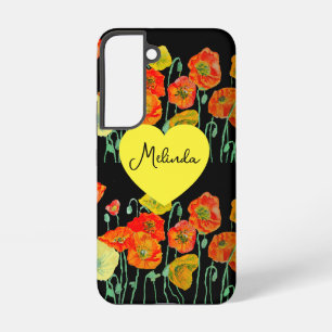 Red Orange Poppy Flower Watercolor Womans Name Samsung Galaxy Case