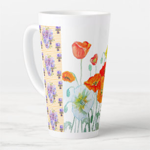 Red Orange Poppy Flower Watercolor Womans Painting Latte Mug