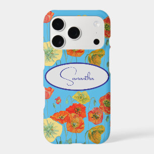 Red Orange Poppy Poppies floral Blue Girls Name