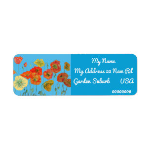 Red Orange Poppy Watercolour Return Address Labels