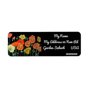 Red Orange Poppy Watercolour Return Address Labels