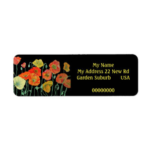 Red Orange Poppy Watercolour Return Address Labels
