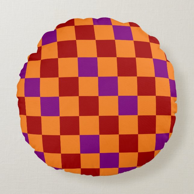 Red Orange Purple Checkered Pattern Design  Round Cushion (Front)