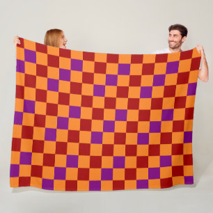 Red Orange Purple Chequered Pattern Design  Fleece Blanket
