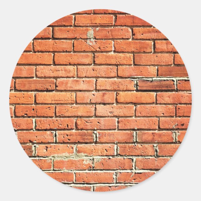 Red Orange Small Brick Wall Classic Round Sticker (Front)