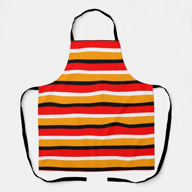 Red Orange Stripes Pattern Design Apron (Front)