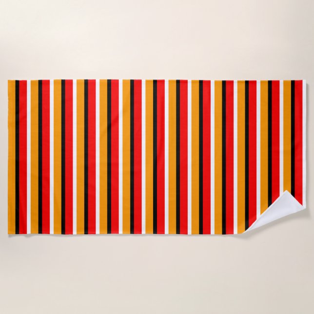 Red Orange Stripes Pattern Design Beach Towel (Front)