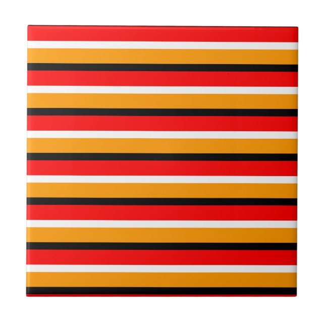 Red Orange Stripes Pattern Design Ceramic Tile (Front)