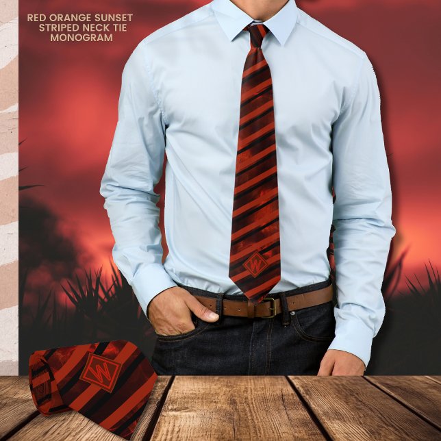 Red Orange Sunset Novelty Striped Neck Tie (Red Orange Sunset Novelty Striped Neck Tie)