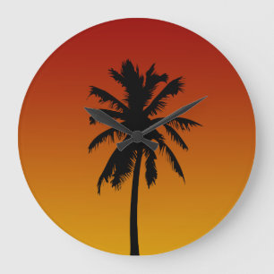 Red Orange Sunset Palm Tree Tropical Clock