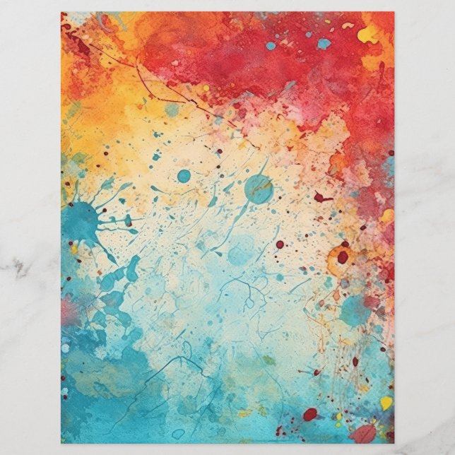 Red, Orange, Teal watercolor splashes journal page (Front)