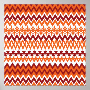 Red Orange Tribal Pattern Aztec Chevron Zigzags Poster