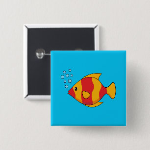 Red Orange Tropical Fish  15 Cm Square Badge