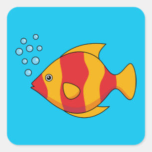 Red Orange Tropical Fish Square Sticker