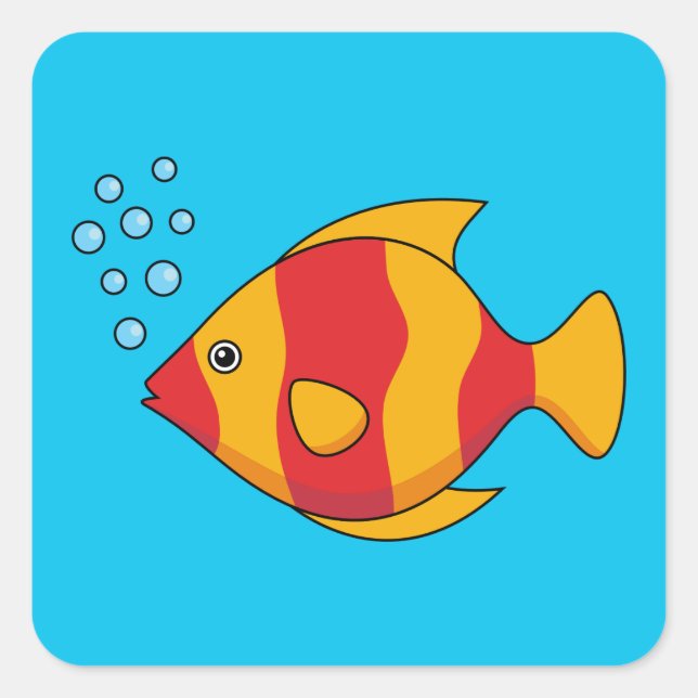 Red Orange Tropical Fish  Square Sticker (Front)