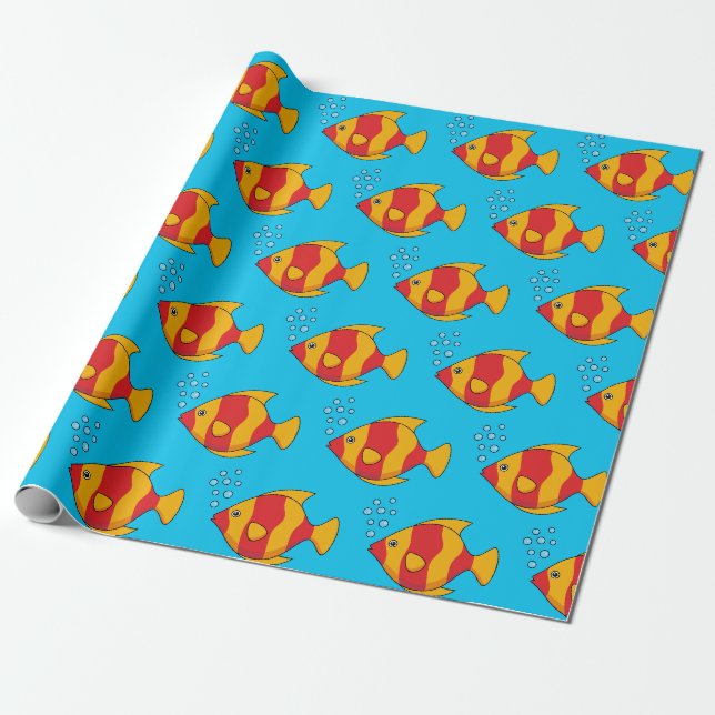 Red Orange Tropical Fish  Wrapping Paper (Unrolled)