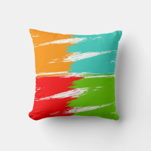 Red Orange Turquoise Green Brush Stroke Paint Cushion