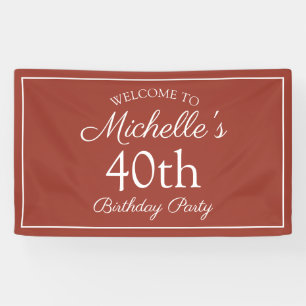 Red Orange White 40th Birthday Party Banner