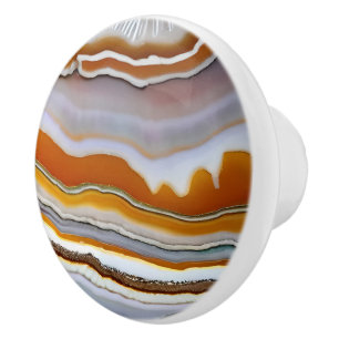 Red Orange White Black Blue Gold Agate Geode Ceramic Knob