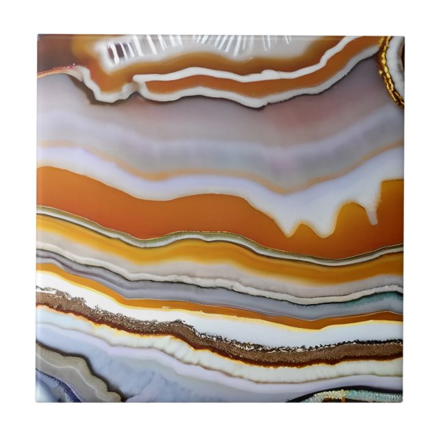Red Orange White Black Blue Gold Agate Geode Ceramic Tile (Front)