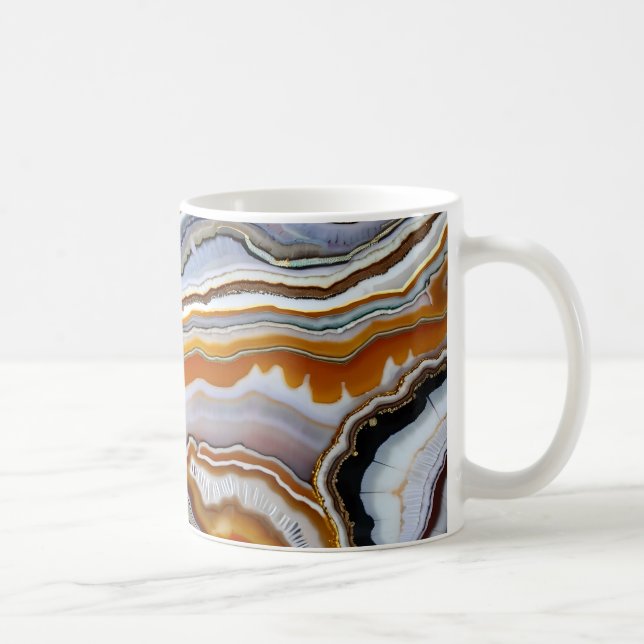 Red Orange White Black Blue Gold Agate Geode Coffee Mug (Right)