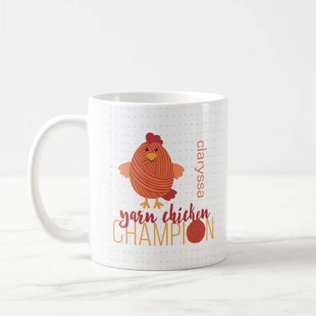 Red & Orange Yarn Chicken Champion Coffee Mug (Left)