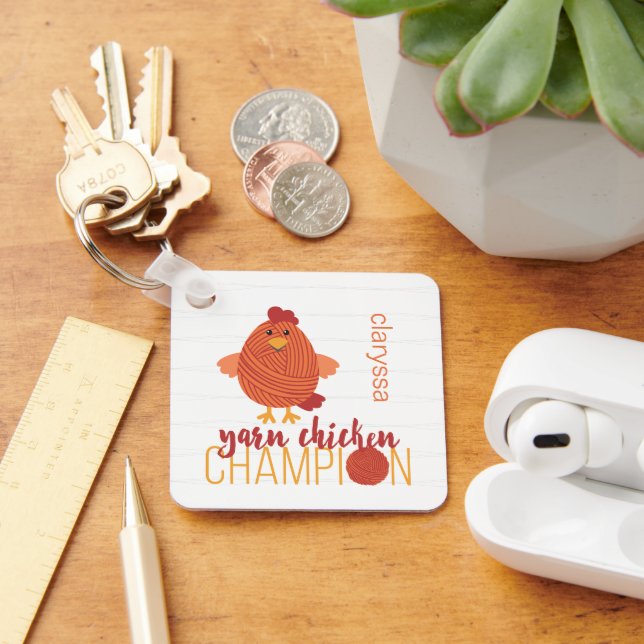 Red & Orange Yarn Chicken Champion Keychain (Desk)