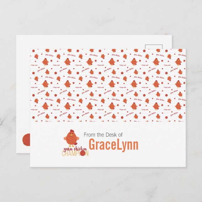 Red & Orange Yarn Chicken Champion Postcard (Front/Back)