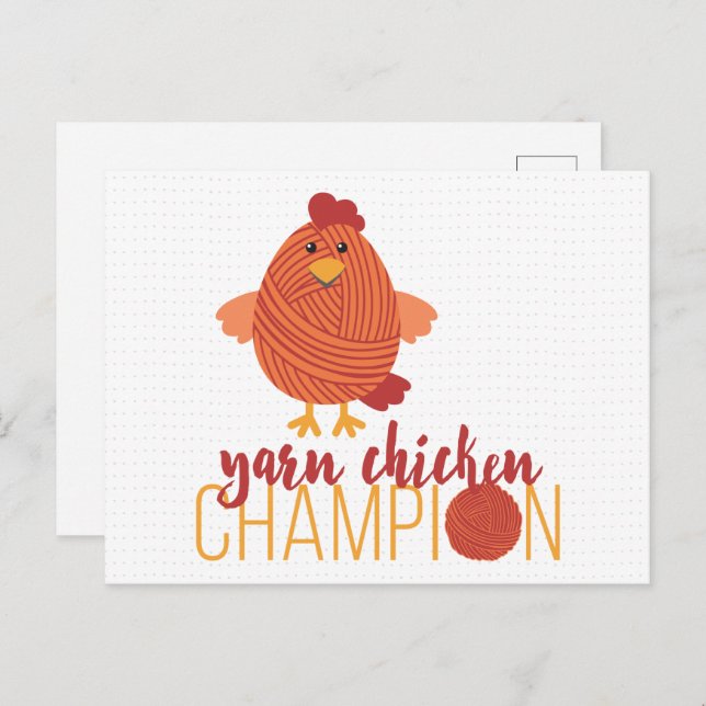 Red & Orange Yarn Chicken Champion Postcard (Front/Back)